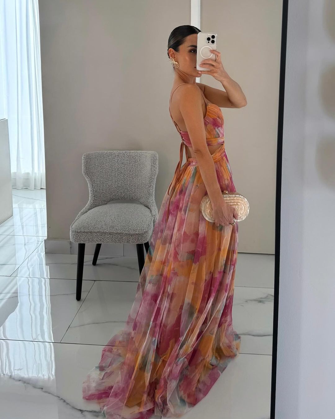 Chloé - Maxi sukienka urokliwa z kwiatowym wzorem
