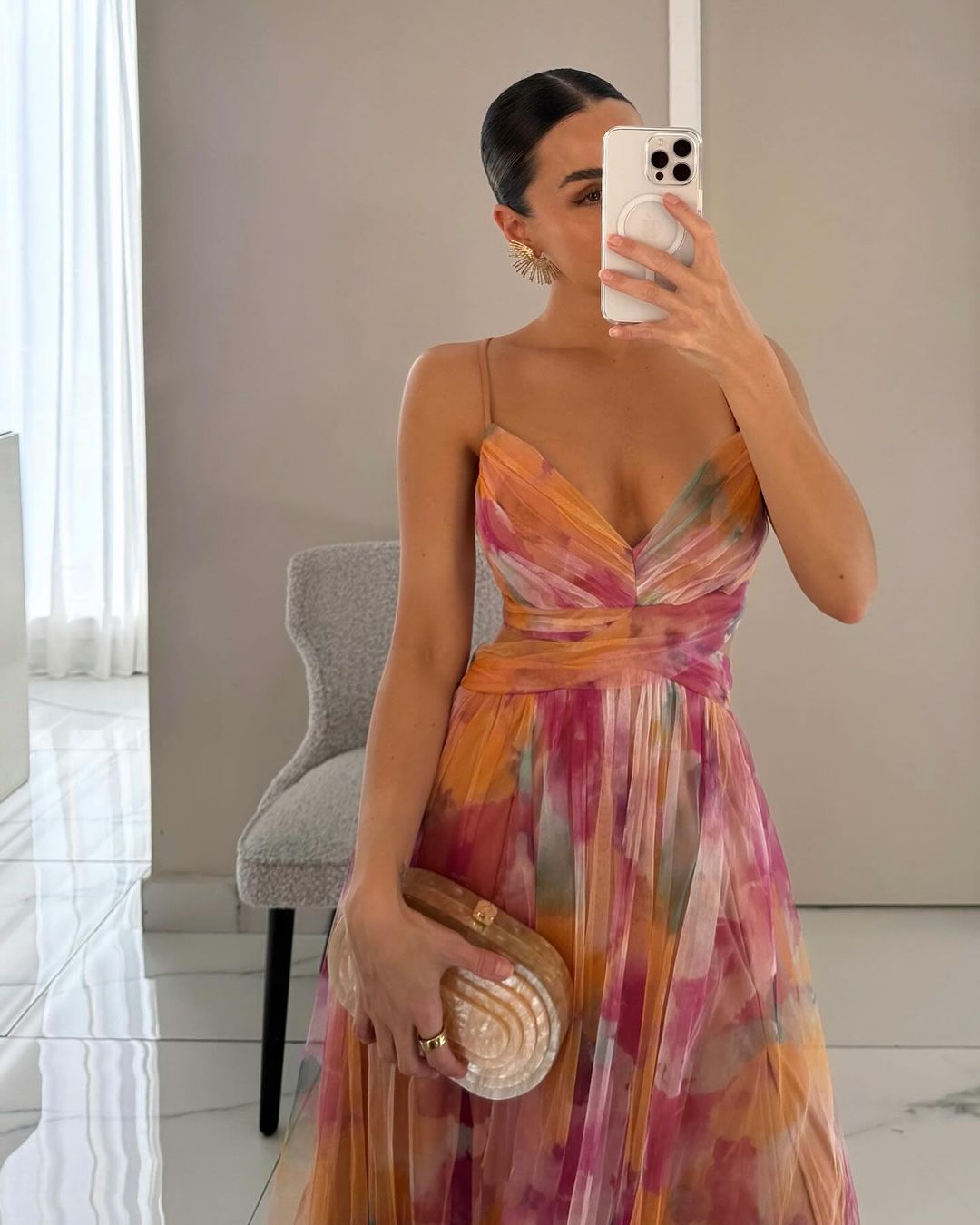 Chloé - Maxi sukienka urokliwa z kwiatowym wzorem