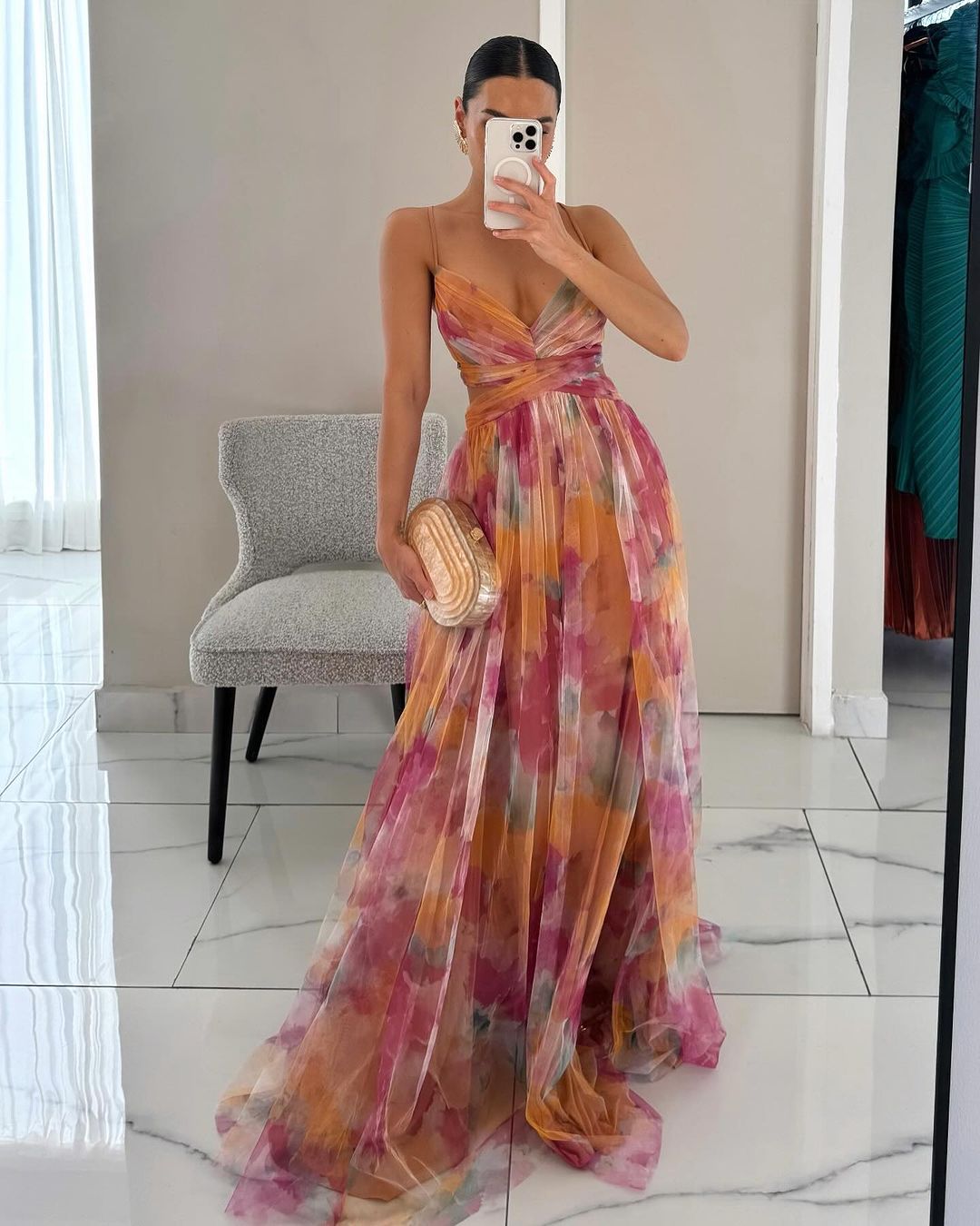 Chloé - Maxi sukienka urokliwa z kwiatowym wzorem