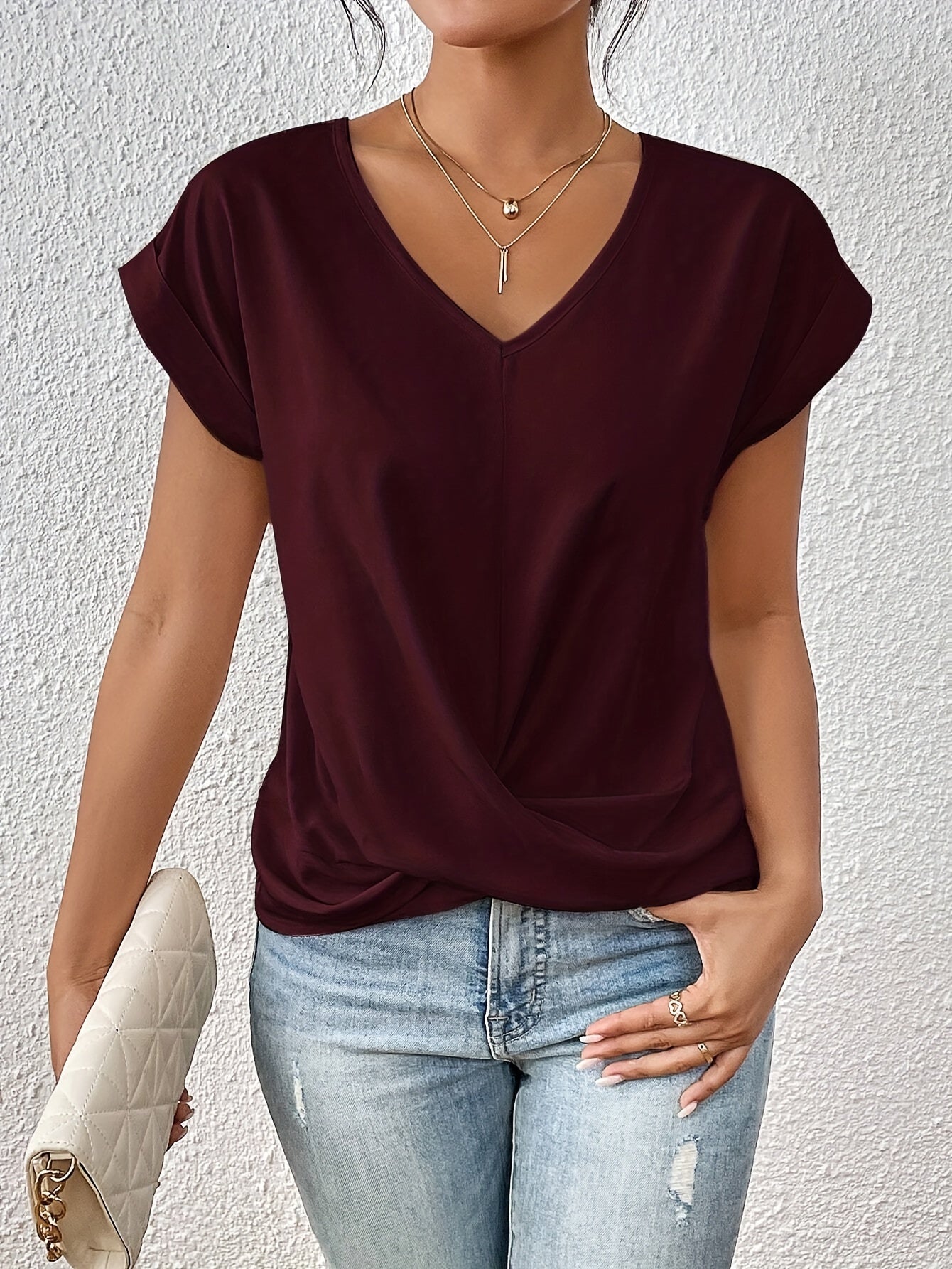 Cleo | Casual T-shirt z dekoltem w kształcie V