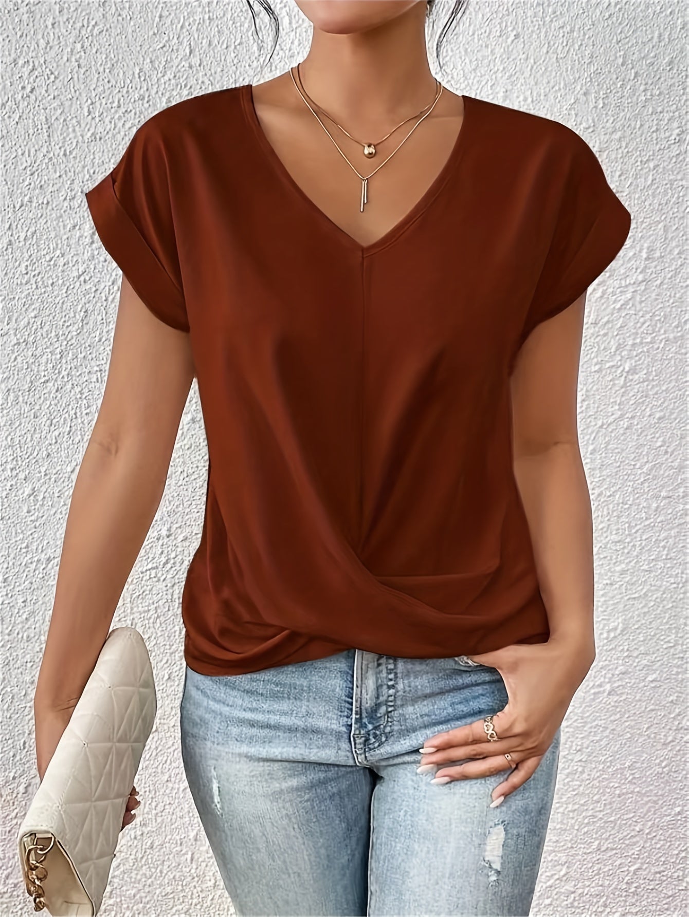 Cleo | Casual T-shirt z dekoltem w kształcie V